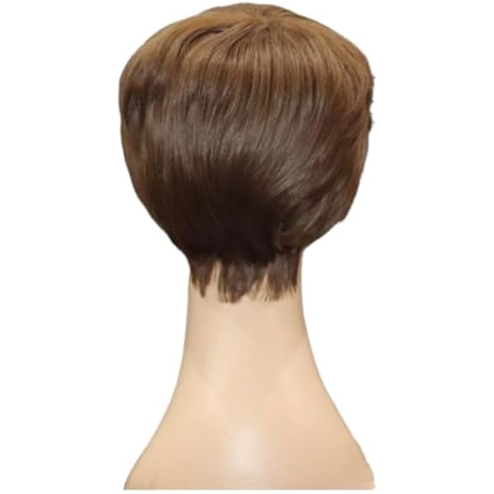 DILLARDS Short Pixie Cut Wig, Brown Synthetic Hair, Layered Style With Side Swept Bangs - Image 4
